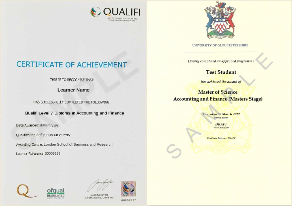 MSc in Accounting & Finance – Gloucestershire Certificate